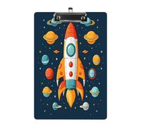 Rocket Clipart Space Ship Print Acrylic Clipboard 8.5 X 12.5 Inches | Lightweight A4 Clipboards with Pen Holder for Office, Students, Nurses, Teacher, Students,Women, Men, Girls, Boys