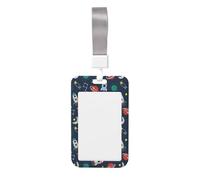 Rocket Clipart Space Ship Printed Id Card Badge Holder with Neck Strap Waterproof Name Card Holder Plastic Vertical Sleeve Pocket