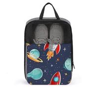 Rocket Clipart Space Ship Shoe Bag Waterproof & Breathable Shoe Pouch for Travel, Portable Carry Case for Sports Sneakers, Gym, Vacation