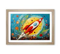 Rocket Contemporary Framed Print | A2 Oak Framed Wall Art | Ready to Hang | Contemporary Nature Picture | Living Room Bedroom Lounge Office