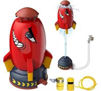 Rocket Design Water Sprinkler for Kids - Hydraulic Liftoff & Spin Outdoor Toy, Backyard Water Pressure Play Set for Summer Fun & STEM Learning (Red+3m Pipe)