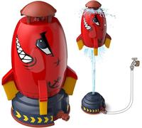 Rocket Design Water Sprinkler for Kids - Hydraulic Liftoff & Spin Outdoor Toy, Backyard Water Pressure Play Set for Summer Fun & STEM Learning (Red)