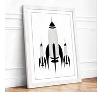 Rocket Fleet Ascent Mid-Century Framed Wall Art Print A3 (42×29.7cm) White, Wall Decor for Living Room, Bedroom, Office & Home, Ready to Hang, Art Gift