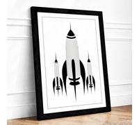 Rocket Fleet Ascent Mid-Century Framed Wall Art Print A4 (29.7×21cm) Black, Wall Decor for Living Room, Bedroom, Office & Home, Ready to Hang, Art Gift