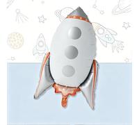 Rocket Foil Balloon 51 x 76 cm, Giant Space Balloon Silver Orange, Astronaut Space Theme Party Decoration, Rocket Balloon for Children's Birthday Boy Decoration