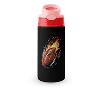 Rocket Football Cute Water Bottle with Straw Lid Stainless Steel Drink Tumbler Insulated Flip Top Cups 350ml