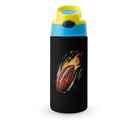 Rocket Football Cute Water Bottle with Straw Lid Stainless Steel Drink Tumbler Insulated Flip Top Cups 350ml