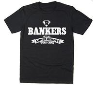 Rocket Fuel 'Bankers - Not All Superheroes Wear Capes' Mens Funny Printed T-Shirt - Black - Large