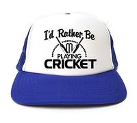 Rocket Fuel 'I'd Rather Be Playing Cricket' Funny Printed Trucker Cap - Royal Blue