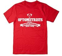 Rocket Fuel 'Optometrists - Not All Superheroes Wear Capes' Mens Funny Printed T-Shirt - Red - Medium