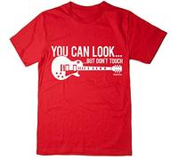 Rocket Fuel 'You Can Look But Don't Touch' Mens Funny Guitar Printed T-Shirt - Red - XL