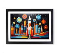 Rocket Geometric Framed Print | A2 Black Framed Wall Art | Ready to Hang | Modern Fantasy Picture | Living Room Bedroom Lounge Office