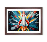 Rocket Geometric No.2 Framed Print | A2 Walnut Framed Wall Art | Ready to Hang | Modern Fantasy Picture | Living Room Bedroom Lounge Office