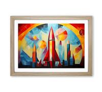 Rocket Geometric No.3 Framed Print | A2 Oak Framed Wall Art | Ready to Hang | Modern Fantasy Picture | Living Room Bedroom Lounge Office