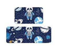 Rocket Giant Panda Astronaut Rug Cushioned Kitchen Rugs Sets Of 2 Comfort Standing Mat For Home Decor Sink,Kitchen Mats For Floor Non Slip Washable ，Laundr 17"X47"+17"X30"