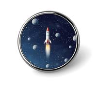 Rocket in Space Badge Holder Exquisite Round Badge with Picture Pin DIY Button Badges Personalized Metal Button Pin Fashion Brooch Crafts Gifts Clothes Decorative Pins