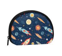 Rocket in Space Coin Purse Personalized Coin Bag for Women Men Change Purse Small Wallets with Zipper Mini Shell Coin Pouch Outdoor Shopping Change Storage Bag Handbags Gifts