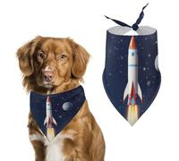 Rocket in Space Dog Bandana, Soft Breathable Pet Scarf, Personalized Dog Bib Kerchief for Small Medium Large Dogs Cats, Exquisite Pet Neckerchief for Daily Wear, Travel, Party
