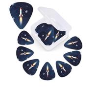 Rocket in Space Print Guitar Picks 12 Pack Guitar Plectrums with Storage Box Bass Picks For Acoustic Guitar Bass Electric Ukulele Includes 0.46mm, 0.71mm, 0.96mm