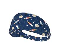 Rocket In Space Print Non-Slip Elastic Running Headband, Sweat Absorbing Stretchy Hair Bands For Gym Yoga, Soft Skin-Friendly Foldable Workout Headband