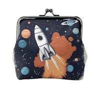 Rocket in Space Print Vintage Leather Change Purse Elegant Small Coin Purse for Women Coin Pouch Wallet Mini