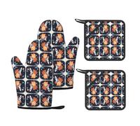 Rocket in Space Stylish Printed Kitchen Set Including Heat Resistant Gloves and Non-Slip Hot Pads for Cooking BBQ