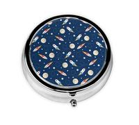 Rocket in Space This Small, Printed, Round Pill Box is a Portable Pill and Vitamin Organizer Perfect for Pockets, Purses, and Travel.