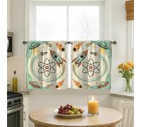 Rocket Kitchen Curtains, Fanciful Playful Planet Atom N/a Aqua Tiered Kitchen Window Curtain Set for Window Curtains Over Sink 24x26 Inch