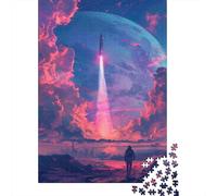Rocket Launch 1000 Piece Jigsaw Puzzle Premium Paper for Adults Dreamy Space Night Scene Focus Training Family Relaxation Gift 52x38cm/1000pcs