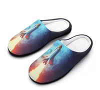Rocket Launch Men's Cotton Slippers Winter Warm Slip-on House Shoes with Anti-Skid Rubber Sole 7-8（40-41）