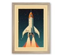 Rocket Launch Retro Framed Wall Art Print A1 (84.1×59.4cm) Oak, Wall Decor for Living Room, Bedroom, Office & Home, Ready to Hang, Art Gift