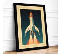Rocket Launch Retro Framed Wall Art Print A2 (59.4×42cm) Black, Wall Decor for Living Room, Bedroom, Office & Home, Ready to Hang, Art Gift