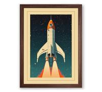 Rocket Launch Retro Framed Wall Art Print A3 (42×29.7cm) Walnut, Wall Decor for Living Room, Bedroom, Office & Home, Ready to Hang, Art Gift