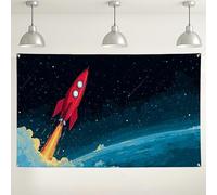 Rocket Launch Wall Backdrop, Space Adventure Themed Party Decorations, Red and Blue Cosmic Background for Kids Birthday, Baby Shower, Space Party Supplies 71x43 Inch