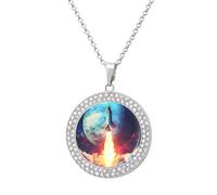Rocket Launch Women's Necklaces Lightweight Round Alloy Pendant Diamond Necklace Ladies Jewelry Gift Silver-style
