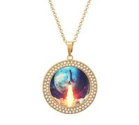 Rocket Launch Women's Necklaces Lightweight Round Alloy Pendant Diamond Necklace Ladies Jewelry Gift Golden-style