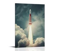 Rocket Launching Into Sky Wall Art, Futuristic Space Decor For Living Room And Study Poster Wall Art Canvas Aesthetic Cover Poster Vintage Music And Movies Decorative Painting for Living Room Bed Room