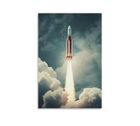 Rocket Launching Into Sky Wall Art, Futuristic Space Decor For Living Room And Study Poster Wall Art Canvas Aesthetic Cover Poster Vintage Music And Movies Decorative Painting for Living Room Bed Room