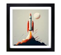 Rocket Minimalism Framed Print | 18x18 Inch Black Framed Wall Art | Ready to Hang | Minimalist Nature Picture | Living Room Bedroom Lounge Office