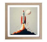 Rocket Minimalism Framed Print | 18x18 Inch Oak Framed Wall Art | Ready to Hang | Minimalist Nature Picture | Living Room Bedroom Lounge Office
