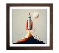 Rocket Minimalism Framed Print | 18x18 Inch Walnut Framed Wall Art | Ready to Hang | Minimalist Nature Picture | Living Room Bedroom Lounge Office