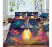 Rocket Nebula Bedding Set 3 Pieces 3D Digital Printing Stellar Themes Duvet Cover Set Chic Breathable Comforter Cover Girl Woman with Pillowcase King（220x240cm）
