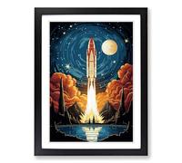 Rocket Nouveau Framed Print | A2 Black Framed Wall Art | Ready to Hang | Modern Nature Picture | Living Room Bedroom Lounge Office