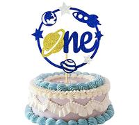 Rocket One Cake Topper Outer Space 1st Birthday Cake Topper Planet Stars Earth Cake Decorations for Space Celestial Galaxy Alien Themd 1st Birthday Baby Shower Gender Reveal Party Supplies