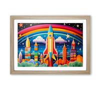 Rocket Op Art No.2 Framed Print | A2 Oak Framed Wall Art | Ready to Hang | Modern Nature Picture | Living Room Bedroom Lounge Office