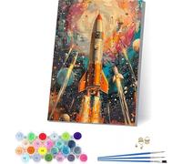 Rocket Paint by Numbers for Adults, Planet Paint by Numbers Kits on Cavans, Easy DIY Oil Painting Kits on Canvas with Acrylic and Brushes, Hobbies for Adults Women, Home Wall Decor 32x44 in 1-7980