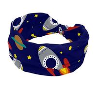 Rocket Pattern Women's Wide Hairbands, Soft Turban Headband, Non Slip Head Wraps, Elastic Sweat Yoga Workout Headband Cross Knotted Hairwrap Bandana