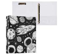 Rocket Planet Astronaut Black 3 Ring Binder 1.5 Inch Ring Binders with Clear View Binder Organizer for School Office Supplies, 200 Sheets Capacity, Fit A4 Letter Size Paper, 2 Pack