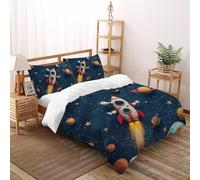 Rocket Planet Quilt Cover Art Comforter Cover 3 Piece Ultra Soft Microfiber for Kids Boys Girls Teens with Zipper Closure King(220x240cm)