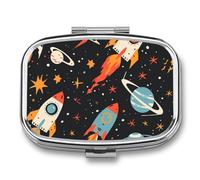 Rocket Planet Star Pill Case Box with 2 Compartment Medicine Vitamin Organizer for Purse Pocket 5.5x4cm
